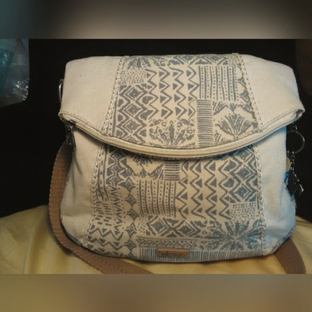FAB. SAKROOTS Cream & Gray Geometric Crossbody Bag FUN BOHO-ISH